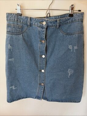 Button-Front Light Blue Denim Mini Skirt